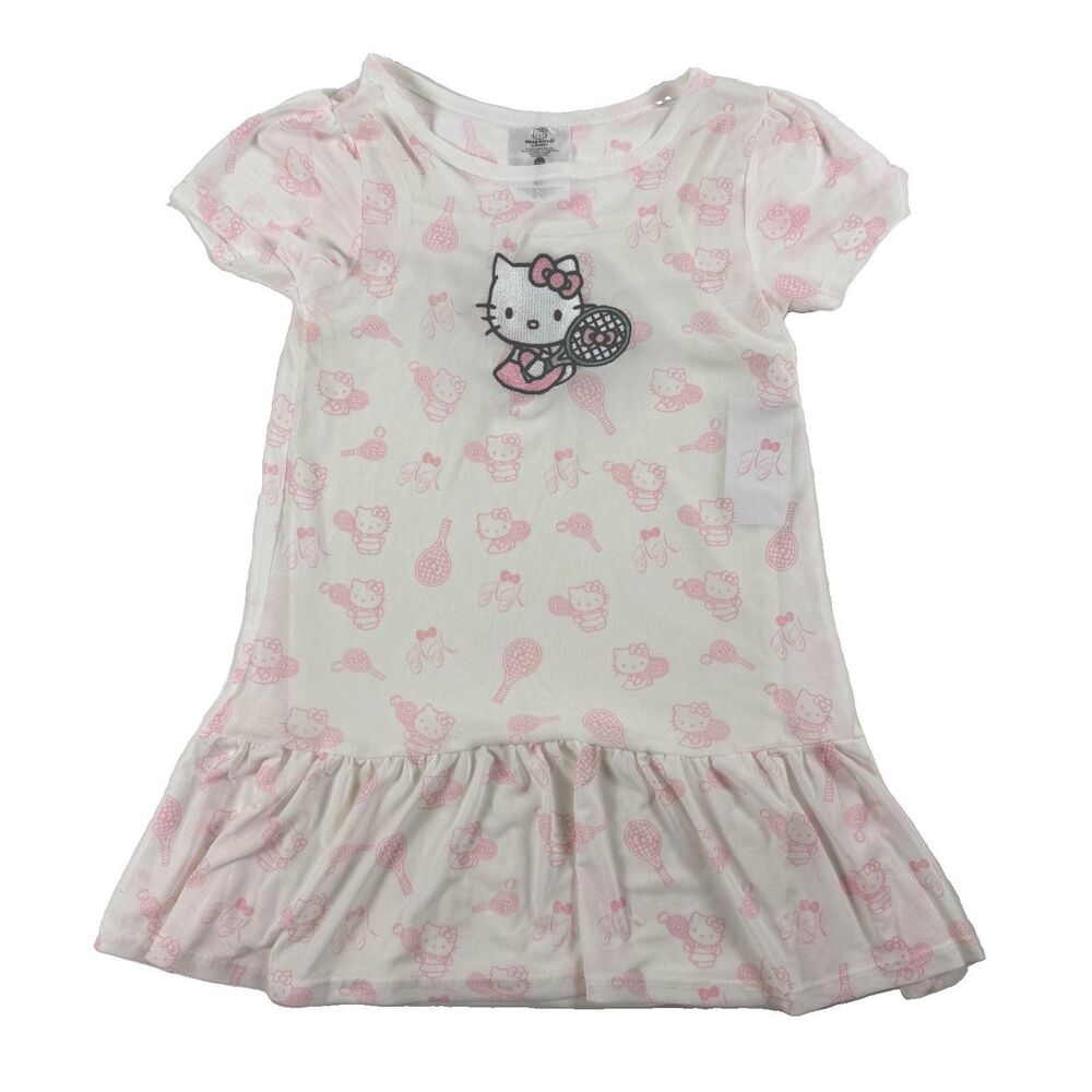 Hello Kitty Girls 4T Tennis Dress Pink Mesh Sanrio Racket Print NWT